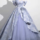 Robe de soirée longue en satin et tulle bleu, élégante, motif floral, robe d'anniversaire, robe de mariée, nv4156