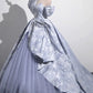 Robe de soirée longue en satin et tulle bleu, élégante, motif floral, robe d'anniversaire, robe de mariée, nv4156