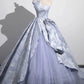 Robe de soirée longue en satin et tulle bleu, élégante, motif floral, robe d'anniversaire, robe de mariée, nv4156