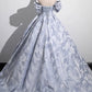 Robe de soirée longue en satin et tulle bleu, élégante, motif floral, robe d'anniversaire, robe de mariée, nv4156