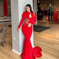 Red long sleeve fashion applique elegant sexy long mermaid fishtail ball gown evening dress prom dress nv3230