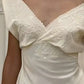 Elfenbeinfarbenes, elegantes V-Ausschnitt-Kleid, lang, schmale Passform, Satin, Party-/Ballkleid, Abendkleid, Ballkleid, Hochzeitskleid, nv3934