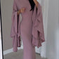 Pink pure color simple and elegant wide ruffled long sleeves long ball gown evening dress party dress nv2491