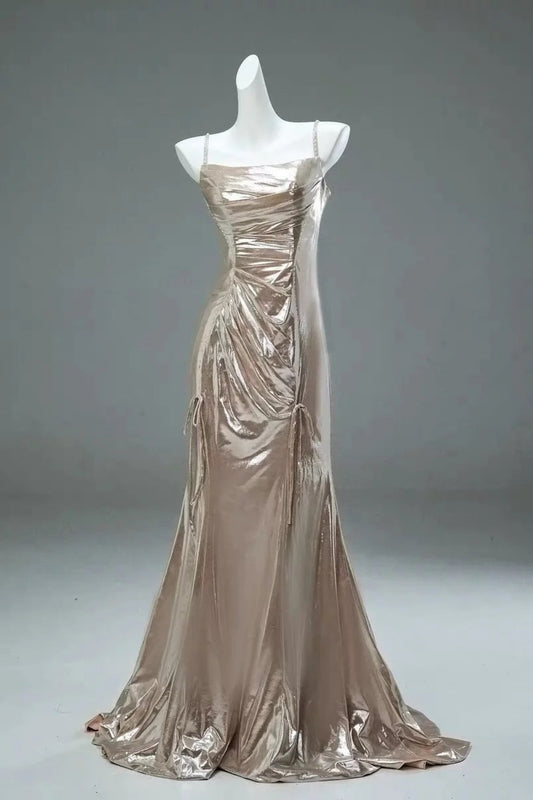 Goldenes, langes, formelles Retro-Kleid NV6614