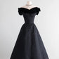 Black Vintage Elegant Long Beaded Satin Ball Gown Evening Gown Party Dress nv3383