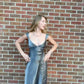 Silber Vintage Mode Elegante Lange Satin Formale Ballkleid Abendkleid Partykleid nv3646