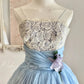 NiceVestidos - Robe de soirée courte/mi-longue en tulle bleu à fleurs délicates NV5668