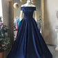 Dark blue simple elegant long satin ball gown evening dress nv3114