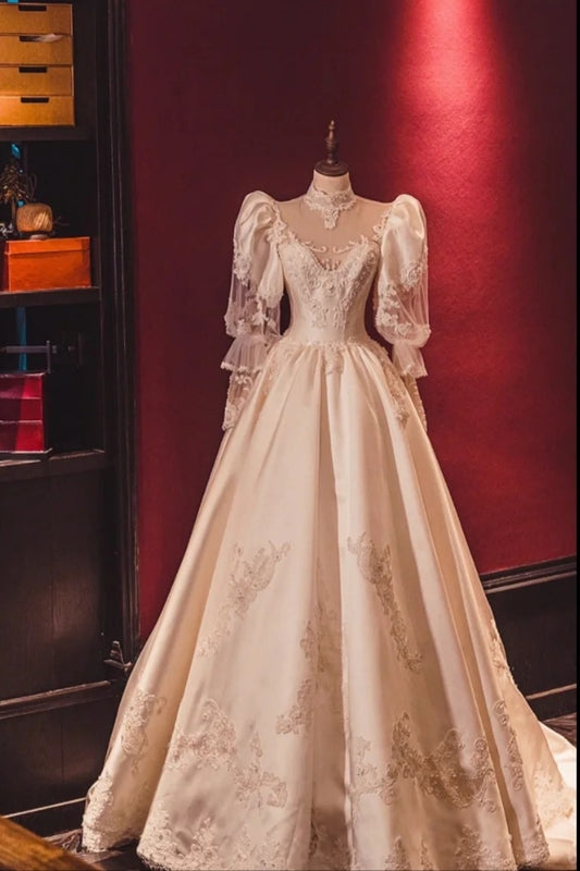 Vintage Wedding Dress, Long Bridal Gown NV6536