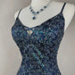 Robe de soirée courte en satin bleu à fleurs et perles, tenue d'anniversaire nv4489