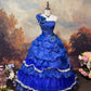 Blue exquisite beaded satin floor-length vintage long ball gown nv5156