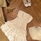 Elfenbeinfarbenes, süßes, kurzes Tüllkleid mit Perlenbesatz, Ballkleid, Geburtstagskleid, nv4519