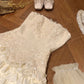Elfenbeinfarbenes, süßes, kurzes Tüllkleid mit Perlenbesatz, Ballkleid, Geburtstagskleid, nv4519