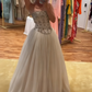 NiceVestidos – Weißes, zartes, perlenbesetztes, langes Ballkleid aus Tüll, NV5838