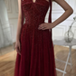 NiceVestidos - Robe de bal longue en tulle bordeaux à paillettes scintillantes NV5841