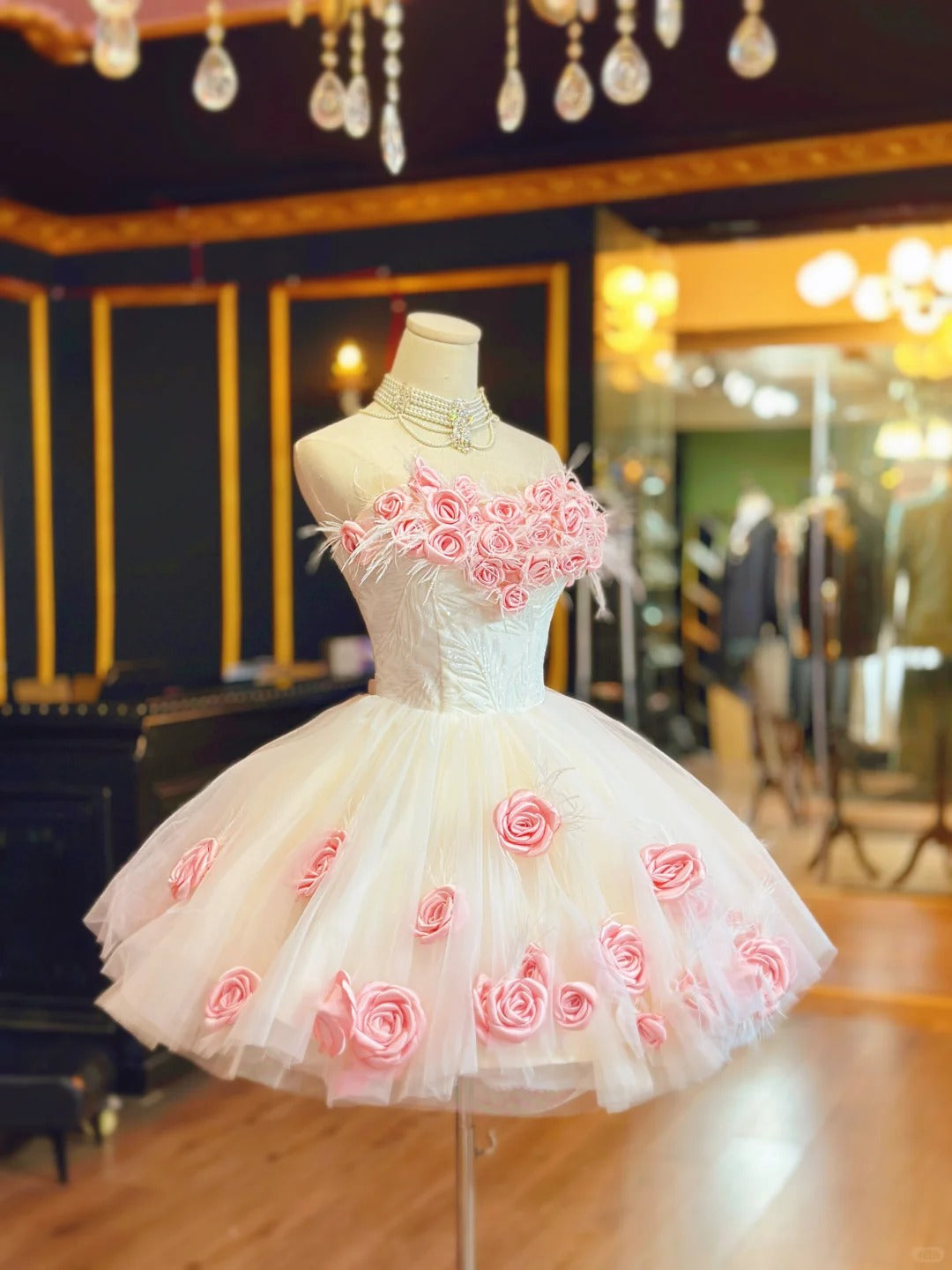 Robe de soirée courte en tulle à fleurs roses, jolie robe de bal, robe de bal, robe d'anniversaire, nv4787