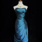 Robe de soirée courte en satin bleu paon nv4389