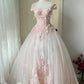 NiceVestidos – Sweet Bride Style: Zartrosa, mit Spitze und Blumenmuster verziertes, kurze Ärmel, bodenlanges Brautkleid NV5813