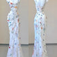 White Floral Elegant Sweet Sophisticated Long Chiffon Ball Gown Evening Dress Party Dress nv4145