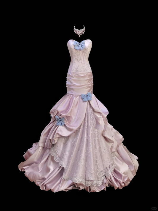 Rosa Süße Spitze Bogen Lange Tüll Satin Prinzessin Ballkleid Abendkleid Partykleid Erwachsene Zeremonie Kleid Geburtstag Kleid nv4199