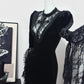 Robe de soirée longue en velours noir, élégante et vintage, en dentelle délicate, robe de bal, robe de soirée, robe de fête d'anniversaire, robe de bal nv4049