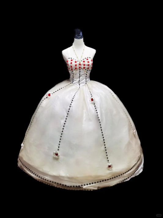 Weißes süßes florales langes bodenlanges Tüll-Ballkleid-Abendkleid für Erwachsene nv4421