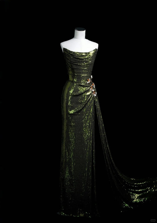 Green gorgeous sequins fashion long ball gown evening dress party dress nv4358