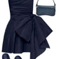 Marineblaues schulterfreies, modisches, kurzes Satin-Heimkehrkleid, Geburtstagspartykleid, NV5279