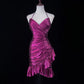 Robe de soirée courte en satin rose à la mode, robe de bal, robe de soirée, robe de soirée, nv4394