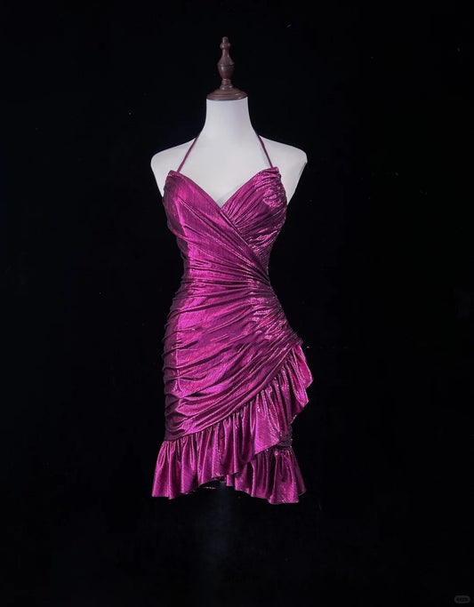 Pink Fashion Homecoming Dress Short Satin Prom Dress Evening Dress Party Dress nv4394