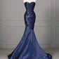 Robe de soirée sirène en satin bleu ajustée nv4437
