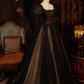 Dark Gold-Embroidered Dress, Mysterious Retro Long Shimmering Gown NV6537
