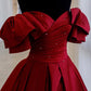 Robe de soirée longue en satin bordeaux coupe trapèze nv1966