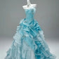 Robe de soirée longue en tulle bleu élégant et stylé nv4776