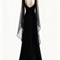 NiceVestidos – Schwarzes, langärmeliges Chiffonkleid mit herzförmigem Ausschnitt NV6013