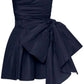 Marineblaues schulterfreies, modisches, kurzes Satin-Heimkehrkleid, Geburtstagspartykleid, NV5279