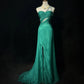 Green rhinestone beads elegant long satin Prom Dres evening gown nv4930