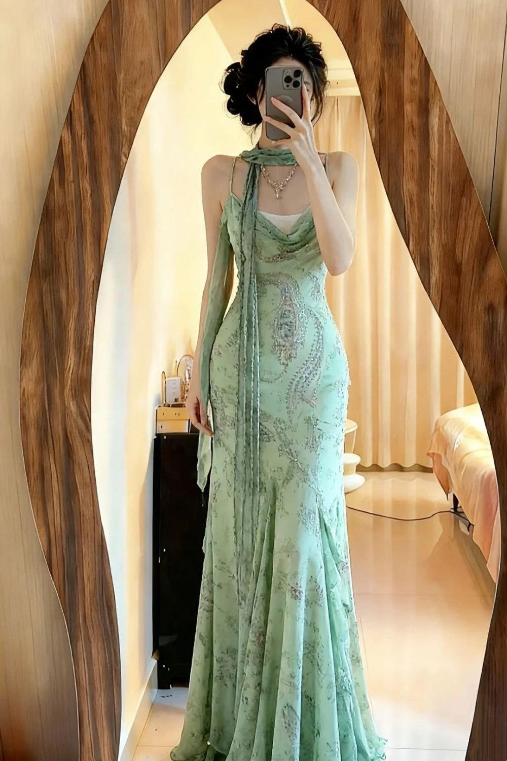 NiceVestidos - Robe de soirée longue et élégante verte, en mousseline NV5985