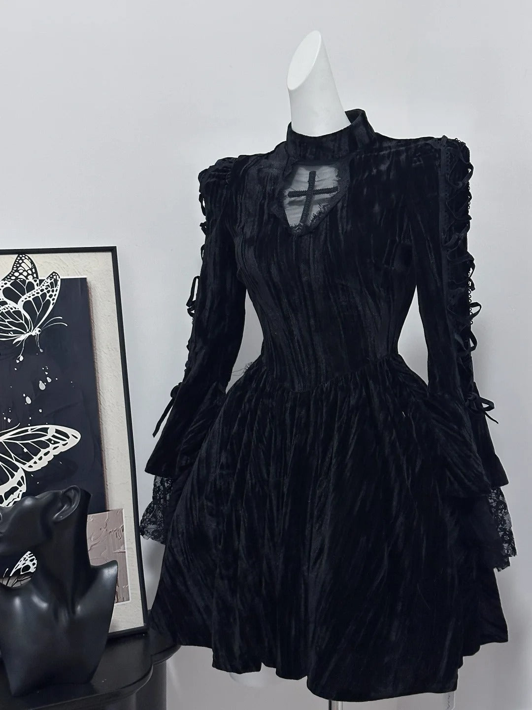 Robe de soirée courte en velours noir, élégante et vintage, en dentelle, robe de bal, robe de soirée, robe de fête d'anniversaire, robe de bal nv4048