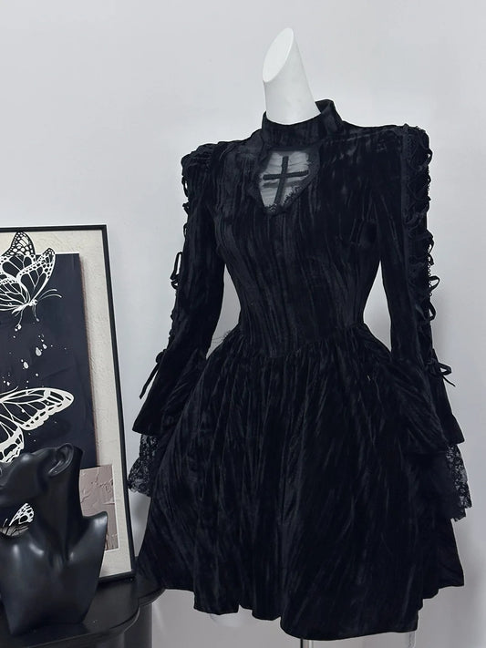 Black Vintage Elegant Exquisite Lace Short velvet Homecoming Dress Prom Dress Evening Dress Birthday Party Dress Prom Dress nv4048