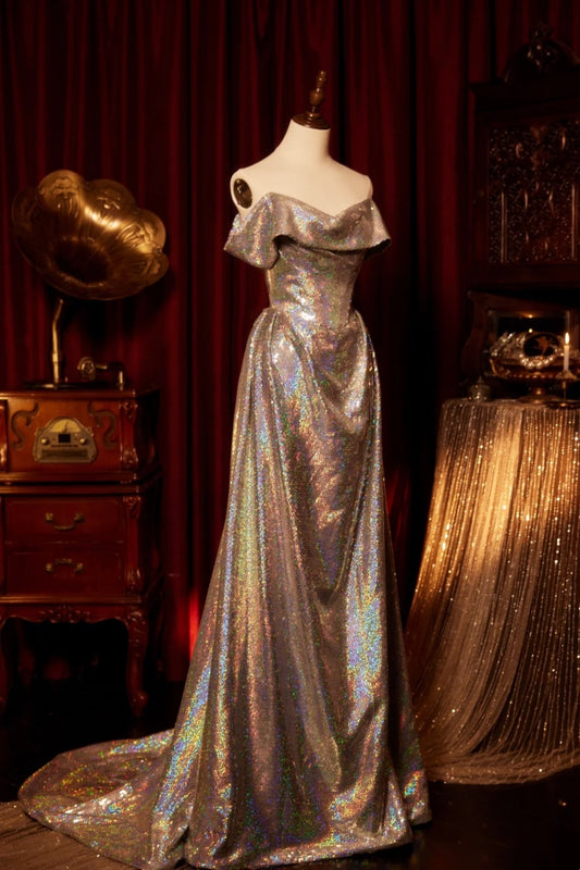🌟Funkelndes, langes Abendkleid/Partykleid aus Satin mit Sternenmuster NV6533
