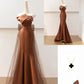 Robe de soirée longue en satin marron, élégante, style sirène, en tulle, nv4752