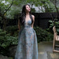 NiceVestidos - Robe de soirée courte/moyenne en tulle, robe d'anniversaire bleue en dentelle délicate, douce, paillettes fines, maille élégante, robe de princesse bleue Cendrillon #tenue d'anniversaire #robe de fée #bleu NV5669
