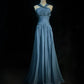Blaues langes Chiffon-Ballkleid, Abendkleid, Brautjungfernkleid, NV4395
