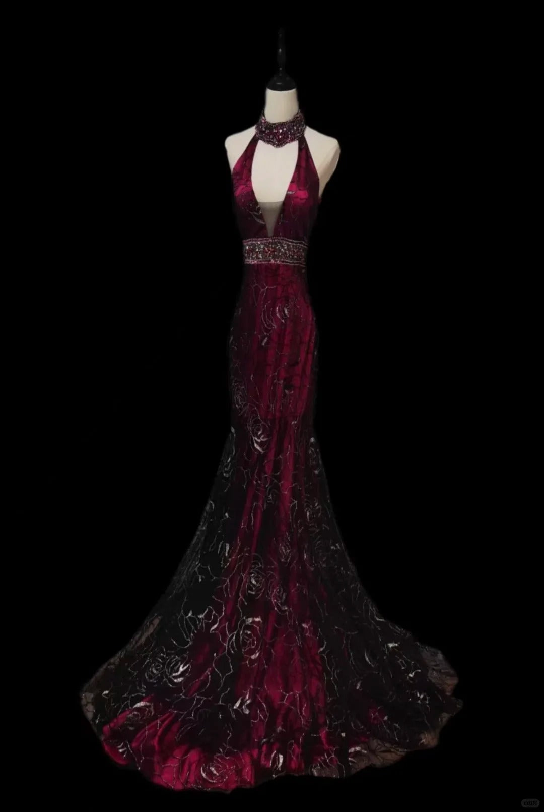 Robe de soirée longue et élégante en tulle, couleur sauce prune, col en V, nv4420
