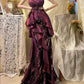 Robe de soirée longue en satin et dentelle violette, style sirène, nv4321