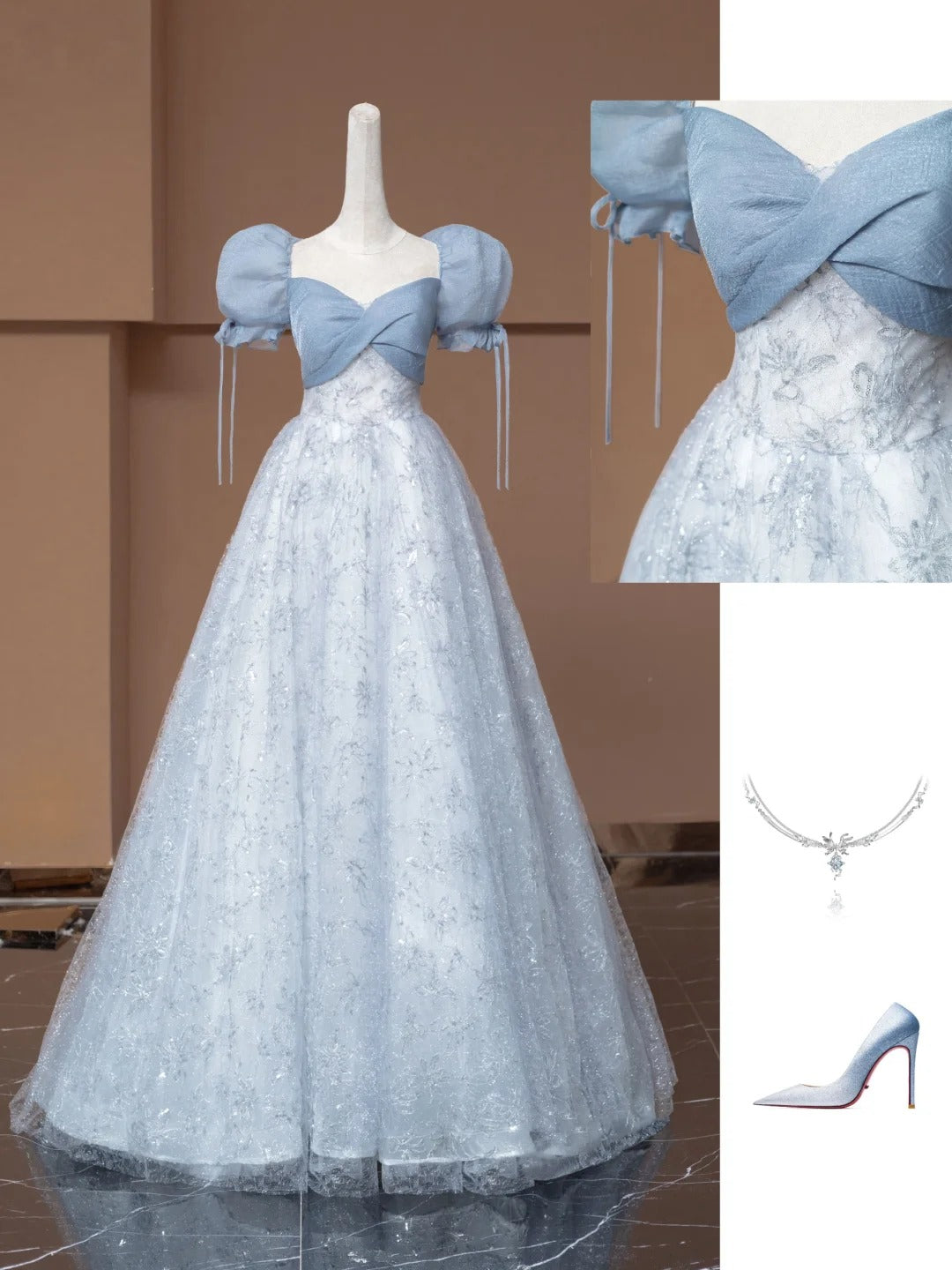 Robe de soirée longue bleue à fleurs pour filles, élégante et tendance, nv4745