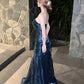 Strapless Liquid Satin Deep Blue Mermaid Gown Back Lace-up Formal Evening Dress  NV6880