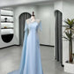 Robe de soirée longue en satin bleu, élégante et exquise, avec perles, longueur au sol, robe de bal, robe de soirée, nv4141