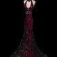 Robe de soirée longue et élégante en tulle, couleur sauce prune, col en V, nv4420